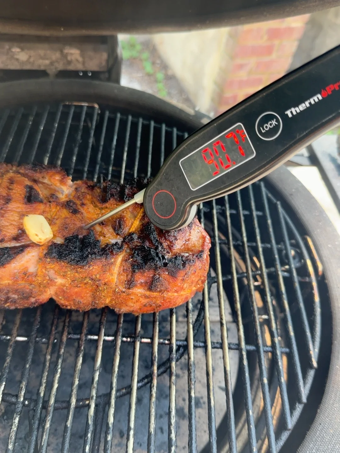 About one hour into the cook: internal temperature 90.7°F.